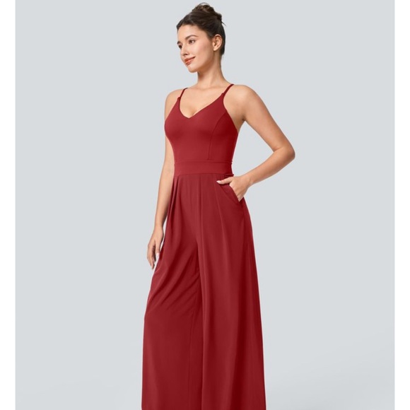 HALARA Breezefu Backless Side Invisible Zipper Pocket Wide Leg Jumpsuit Sz S - Picture 2 of 11